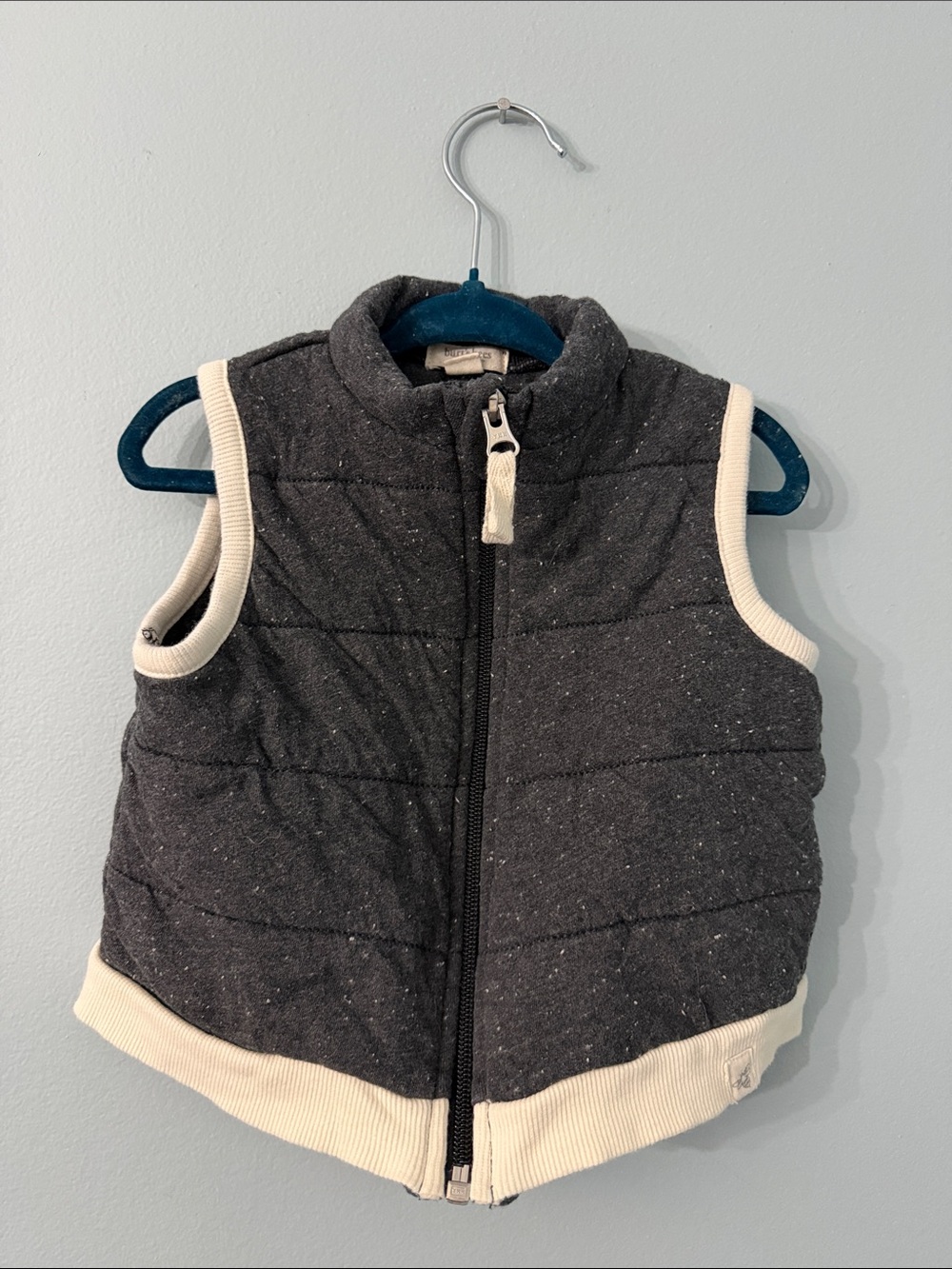 Burt’s Bees baby 12m Charcoal Quilted Sleeveless Vest with white Trim